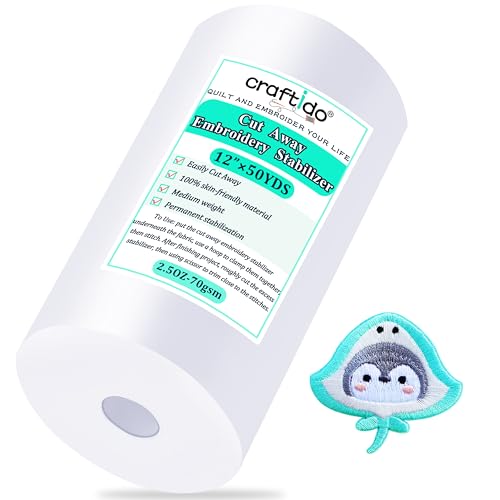 Craftido Cut Away Embroidery Stabilizer Backing 12" x 50Yd/Roll - size: 12"x50yd roll