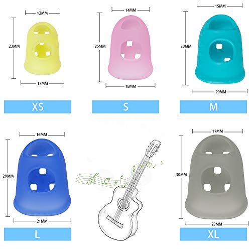 AUGSUN 40pcs Silicone Guitar Finger Guards 5 Sizes Fingertip Protectors - color: Multicolor