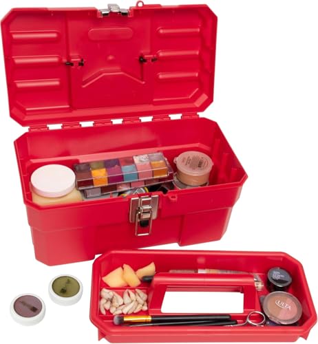Akro-Mils 14-Inch Plastic Toolbox with Removable Tray, Steel Latch & Padlock Eye, Heavy Duty Tool Box for Tools, Crafts, First Aid & Hobby Supplies, 14" x 8" x 8", Made in USA, 6-Pack, Red (09514) - color: Red, size: 6-Pack