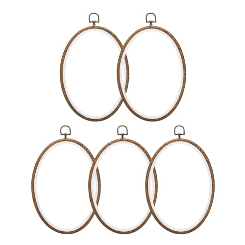 PATIKIL 10x7.1inch Embroidery Hoops, 5Pieces Imitated Wood Oval Frame Cross Stitch Hoop Ring for Embroidery Art Craft Sewing Ornaments Hanging Decoration - size: 10x7.1inch