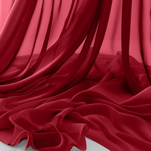Horbaunal Burgundy Chiffon Fabric by The Yard, 1 Yard Precut Sheer Fabric - color: Burgundy, size: 1 Yard