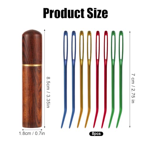8pcs Large Eye Darning Needles for Wool, Stainless Steel Embroidery Needles Large Eye Hand Knitting Needles Tapestry Needles Yarn Sewing Needle with Wooden Needle Case for Crochet Projects