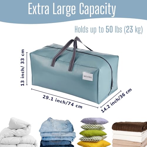 VENO 4 Pack Heavy Duty Moving Bags with Backpack Straps, Zippers & Handles, Extra Large Packing Bags for College Dorm Essentials, Moving Supplies Alternative to Cardboard Moving Boxes - color: Light Blue, size: 4 Pack