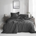 Simple&Opulence 100% Linen Duvet Cover Set with Embroidery Border Washed - 3 Pieces (1 Duvet Cover with 2 Pillow Shams) with Button Closure Soft Breathable Farmhouse - Dark Grey, Full Size - color: Dark Grey, size: Full