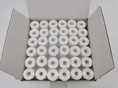 DOUBLELIN Prewound Bobbin, Plastic Sided, Size L(SA155, Size 9.4), White, 144pcs, 60S/2 Polyester for Embroidery, Compatible with Babylock, Brother, Consew, Juki, Singer, Tajima & More(60S2, White) - color: White, size: 60S2