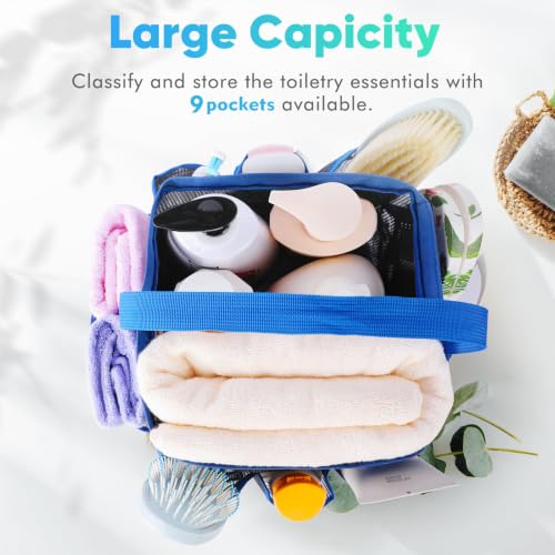 EUDELE Mesh Shower Caddy Portable for College Dorm Room Essentials,Shower Caddy Dorm with 9-Pocket Large Capacity for Beach,Swimming,Gym,Travel essentials, Blue - color: Black-Dark Blue
