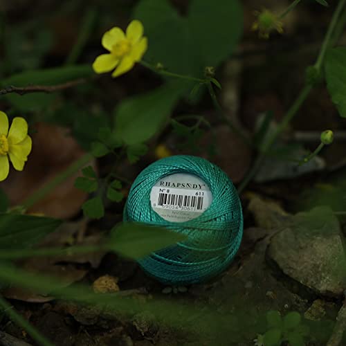 Rhapsody Pearl Cotton Thread Size 8 Crochet Thread Perle 12 Balls Set Hand Knitting, Embroidery, Sashiko, Cross-Stitch, Sewing, Needlepoint, DIY, Quilting (Aquamarine, Col. 611) - color: Aquamarine, Col. 611