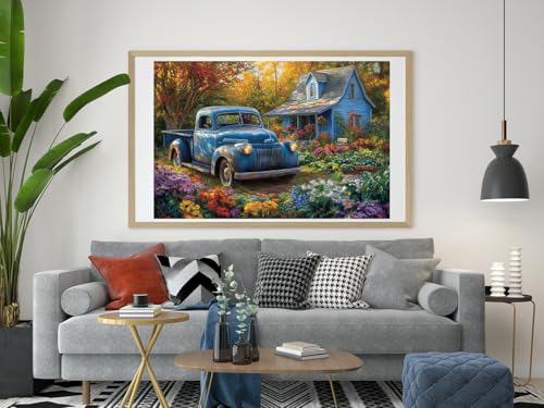 Moohue 14ct Counted Cross Stitch Kits for Adults Car Garden House Printed Stamped Cross Stitch Patterns Kits Cross Stitch Supplies (Car Garden House) - color: Car Garden House