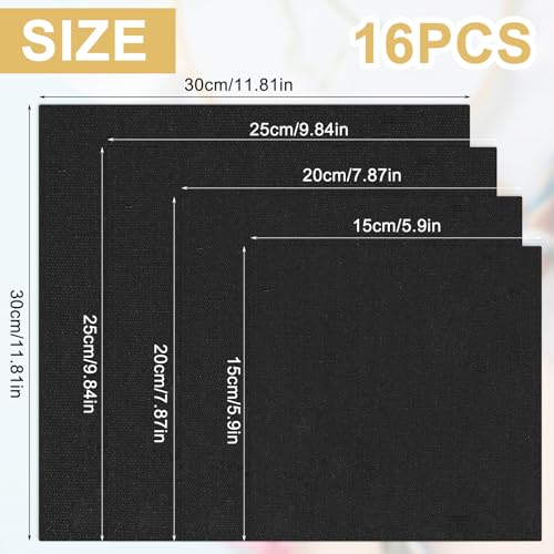 16Pcs Black Embroidery Fabric, Pre-Cut Linen Needlework Embroidery Cloth - color: Black