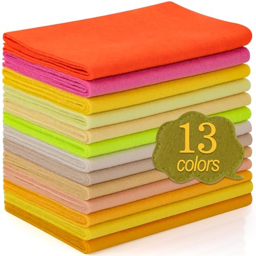 XSEINO 13 Rolls 8"x35" 1.4mm Thick Soft Felt Fabric Sheet 13 Assorted Yellow Series Colors Felt Pack for DIY Craft Sewing Squares Nonwoven Patchwork - color: Yellow Hues