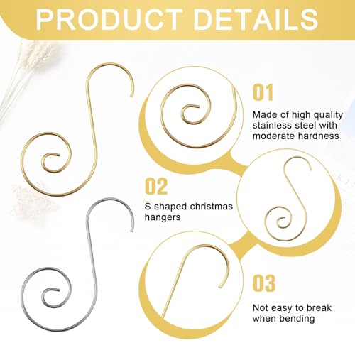 80 Pcs Christmas Ornament Hooks, Stainless Steel S Hooks for Holding Christmas Balls - Gold and Silver - color: Gold Sliver