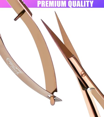 Cross Edge Spring Scissors 5 Inch straight Stainless Steel Precision Eyebrow & Eyelash Shaping & Trimming Scissor, Snips Squeeze, Embroidery, Knitting Micro Tip Craft Scissors (Rose Gold) - color: Cec-ss-08