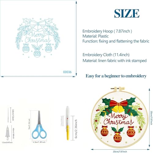 Zhenqing Christmas Embroidery Kit for Beginners - 4 Piece 29x29cm Round Hoop Art with Pre-Printed Cotton Fabric, Embroidery Hoop, Threads & Tools (Merry Christmas, Stocking, Truck, Gnomes) - style: Merry Christmas+Stocking +Truck+Gnomes