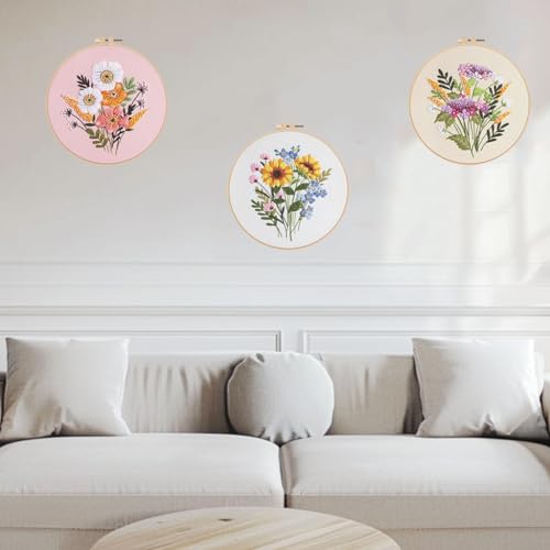 Offizon 3 Sets Embroidery Kit for Beginners Adult DIY Cross Stitches - color: Flower-B (3 Pack)
