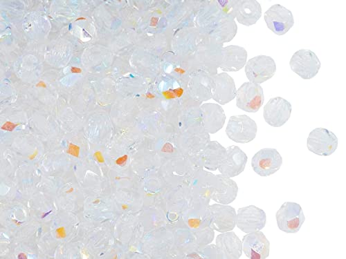 SCARA Beads 1.8 oz (50 g, cca 600pcs) Czech Glass Beads Faceted Round 4mm Crystal AB