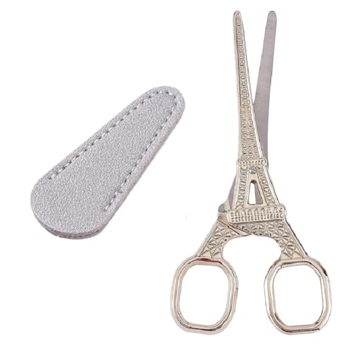 SUNNYCLUE 1Pcs 2 Styles Eiffel Tower Sewing Scissors Cover Stainless Steel Vintage Embroidery Scissors with Imitation Leather Sheath for Art Work Fabric Paper Cutting Craft Threading Household Daily - color: Light Gold-1pc-tower Scissors With Cover