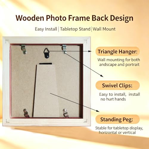 5x5 Picture Frames RED Solid Wood Frame, Plastic Panel (Film Needs to be Removed) Table or Wall.Front Window Opening 4.5x4.5 inch. - color: Red, size: 5x5