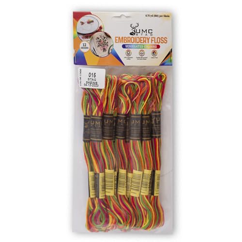 Pack of 12 Premium Embroidery Thread | 100% Egyptian Cotton Premium Skeins | Cross Stitch Embroidery Floss | Oeko TEX Certified | Ideal for Arts & Crafts (Rainbow Variegated 015) - color: Rainbow Variegated 015
