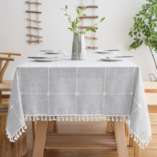 Oubonun Tablecloths for Rectangle Tables - color: Grey Plaid, size: 120" x 55" (Rectangular)