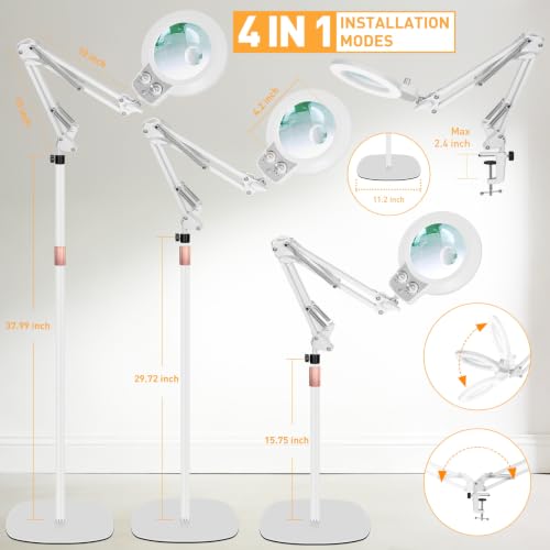 4In1 Floor Magnifying Lamp with Light, 12X 30X Glass Magnifier Black - color: White, size: 12x 30x