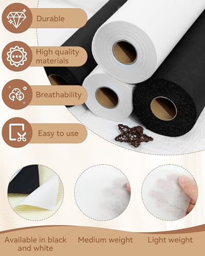 FIVEIZERO Medium Weight Non-Woven Fusible Interfacing for Sewing-12in×30yd - color: white-medium, size: medium weight