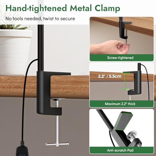 Clamp Lamp for Desk, Eye-Caring LED Clip Light for Home Office - color: Black