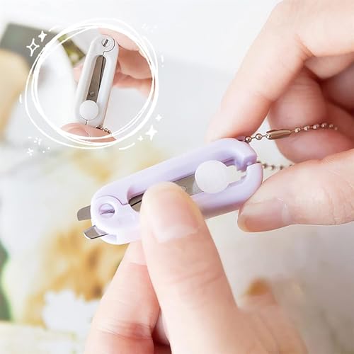 Mini Scissors with Key Chain Mini Telescopic Small Foldable Scissors Portable Safe Pocket Travel Scissors Retractable Kids Shears Sharp Cutting Tools for Cutting, Scrapbooking (Purple) - color: Purple