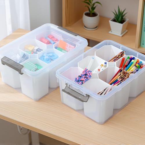 Citylife 17QT 4-Pack Clear Storage Bins with Lid 6 inserts Stackable - size: 4 Pack-17 QT