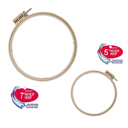 Morgan Quality Products No-Slip Embroidery Hoops Bundle, Interlocking Tongue and Groove Design (7" and 5") - size: 7" and 5"