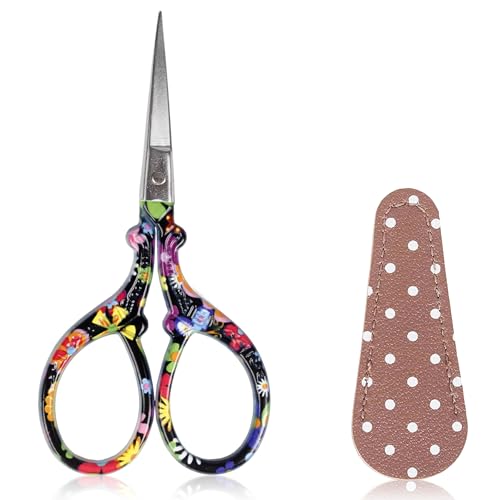 BIHRTC Embroidery Scissors 4.5Inch Stainless Steel Little Sewing Scissors - style: Vintage Black Red