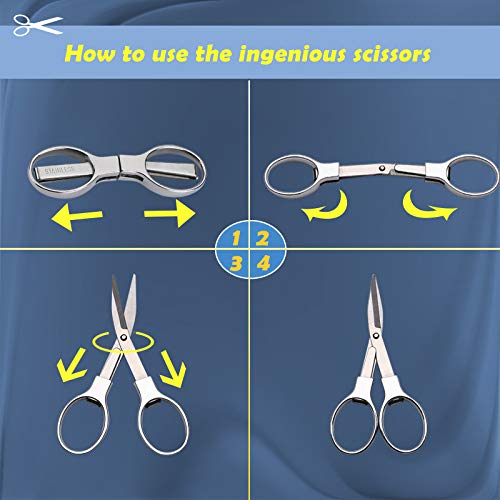 Friker Folding Scissors,Portable Telescopic Cutter Pocket Badge Scissors - color: Silver