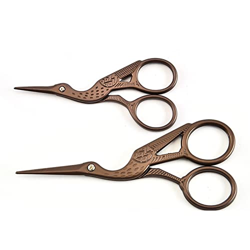 2PCS Vintage Stork Shape Sewing Scissors Stainless Steel Scissors - color: Brown