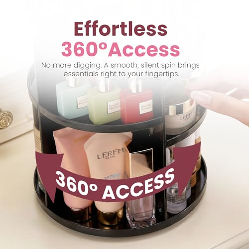 Masirs 360 Rotating Makeup Organizer Countertop, Adjustable Shelf, Black - color: Black
