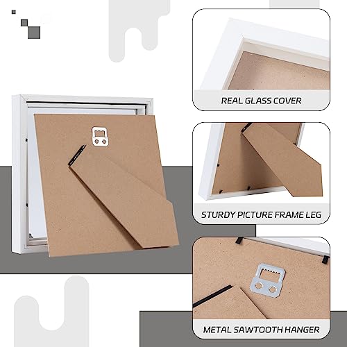Muzilife 8x8 Shadow Box 3D Picture Frames, Wood, Real Glass, White, 3 Pack - color: 3 Pcs 8x8-white