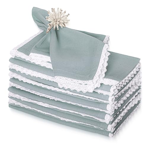 FINGERCRAFT Lace Cloth Napkins, Cotton Linen, 4 Pack, 20x20 Inch,Aqua - color: Aqua, size: 20" x 20" (Set of 4)