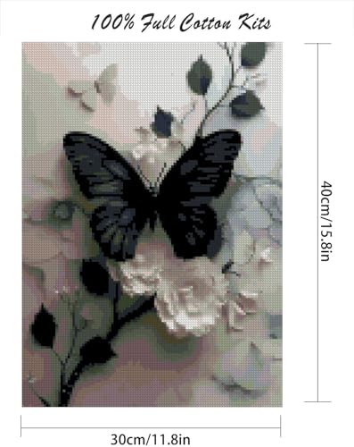 Mrnsiet Butterfly Cross Stitch Kits for Adults, Black Butterfly Stamped Cross Stitch Kits for Beginners, Needlepoint Cross-Stitch Patterns Embroidery Kits Arts and Crafts for Home Decor 12×16Inch - color: X250825-US