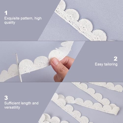 1 Inch White Cotton Lace Roll Ribbon Crochet Eyelet Embroidery Applique Trim Shell Embroidered Scalloped Edge Trimming Bulk for Sewing Making Crafts Dresses Clothes Wedding Home Decor DIY