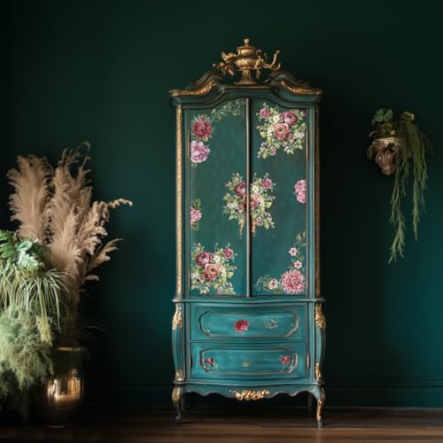 Floral Vintage Rub on Transfer for Furniture Large Flower UV DTF Transfer Sticker for Wood Glass Home Decor, Rose - style: Rose