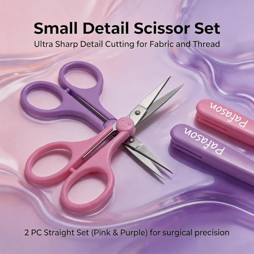 PAFASON Small Travel Sewing Craft Scissors Set Straight Precision Fine Tip - color: Straight 4in Pink + Straight 4in Purple