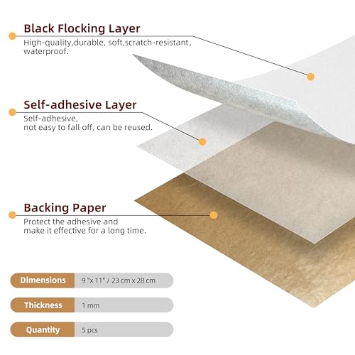5PCS Self Adhesive Felt Sheet - White Felt Sheets with Adhesive Backing for Drawer/Jewelry Box Liner (9" x 11") - color: White, size: 9"W x 11"L / 5 pieces