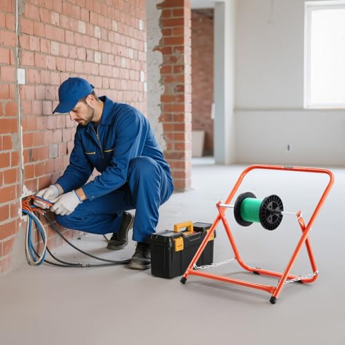 VEVOR Cable Caddy, Heavy Duty Steel Frame, Spool Holder for Electrical Wires, Portable Wire Dispenser for Up to 20 in Diameter Spools, 100 lbs Capacity for Cable Reels, Electrical Industrial Retail - style: Cable Caddy