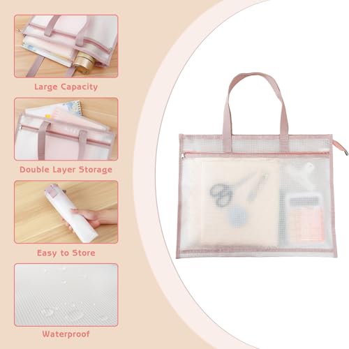 A4 Sewing Project Bags, Mesh Zipper Pouch Bag for Quilting (Pink) - color: Pink, size: A4