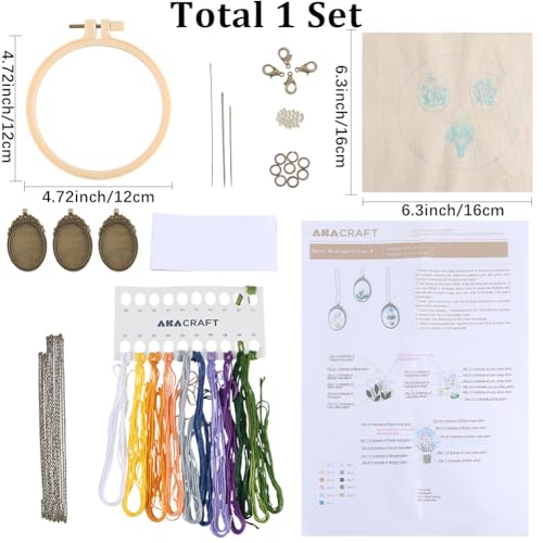 SUNNYCLUE DIY 3 Sets Embroidery Necklace Kits Embroidery Necklace Pendant with Paper Instructions Flower Pattern Cloth Thread Needle Hoops Mini Cross Stitch Kit for Beginner Starter Adult handmde Gift - style: Flower 4