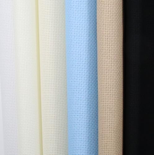 KCS 6 pc of 15" x 18" (38cmx45cm) Counted Cotton Aida Cloth Cross Stitch Fabric Rolled Box (16CT-A) - color: 16ct-a