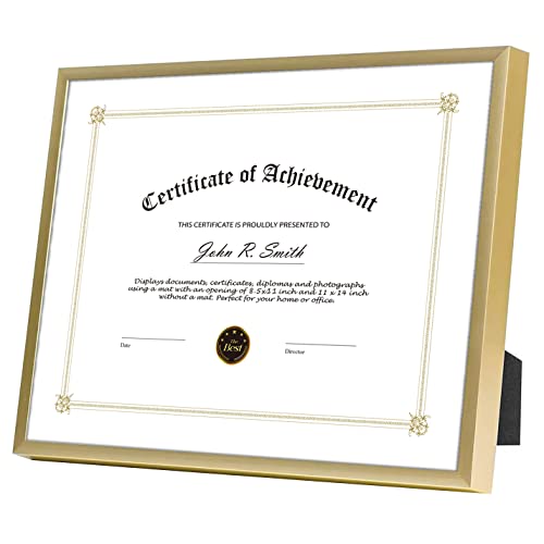 Golden State Art 8.5x11 Gold Aluminum Certificate Frame Real Glass Front - color: Gold (No Mat)