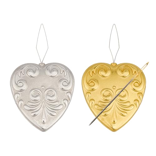 2Pcs Heart Magnetic Needle Minder, Retro Painted Magnetic Needle Nanny Threader, Silver Gold Sewing Supplies for Cross Stitch Embroidery Needlework Tools
