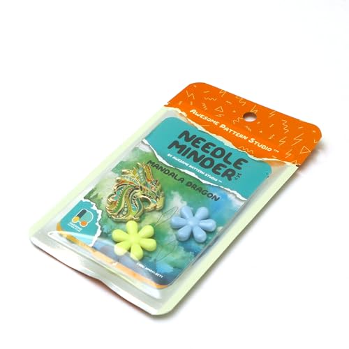 Awesome Pattern Studio Needle Minder Set - Mandala Dragon Magnetic Needle Minder + 2 Needle Threaders. Enamel Pin for Cross Stitch, Embroidery and Craft - size: Dragon Set #1