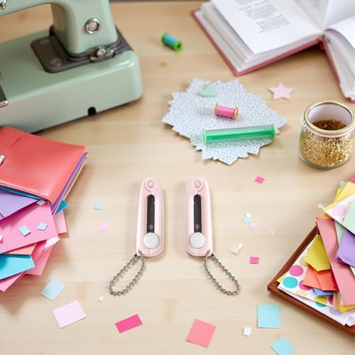 2Pcs Pink Keychain Scissors,Folding Scissors,Safe Portable Travel,Foldable Telescopic Cutter Pocket,Mini Scissor with Keychain for Cutting, Scrapbooking Crafting, Cutting Tools