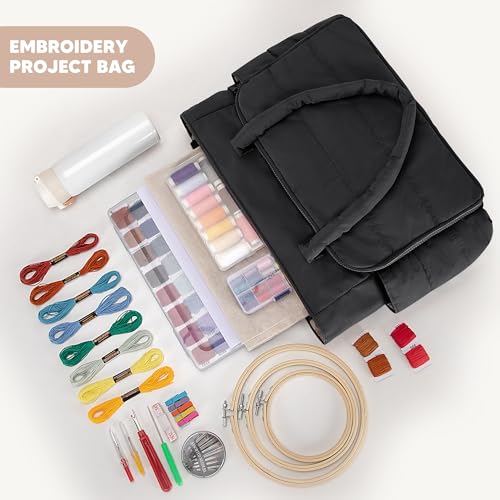 Teamoy Puffy Embroidery Bag Organizer, Cross Stitch Bag, Black - color: Black