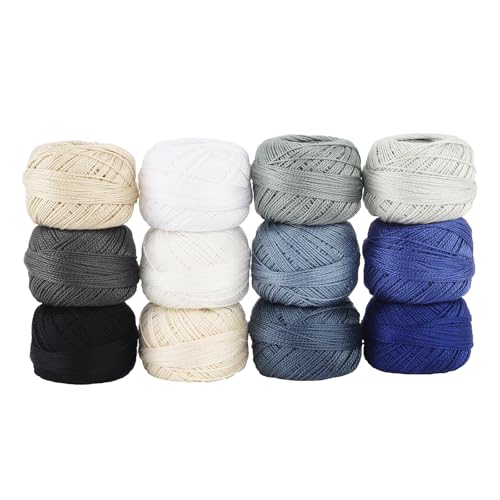 Rhapsody Pearl Cotton Thread Size 8 Crochet Thread Perle 12 Balls Set Hand Knitting, Embroidery, Sashiko, Cross-Stitch, Sewing, Needlepoint, DIY, Quilting (Set Spring Lake) - color: SET Spring Lake